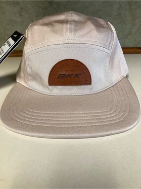 NWT BKK Hook Your Dreams Logo Five-Panel Hat One Size Beige Polyester Spandex